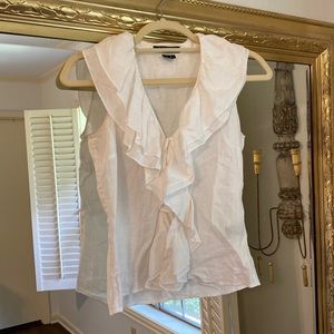 White Ruffle Button Down